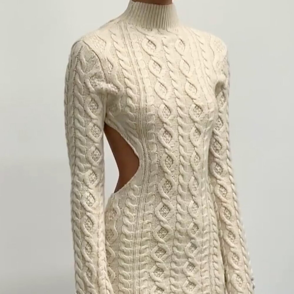 Cream backless knit sweater dress